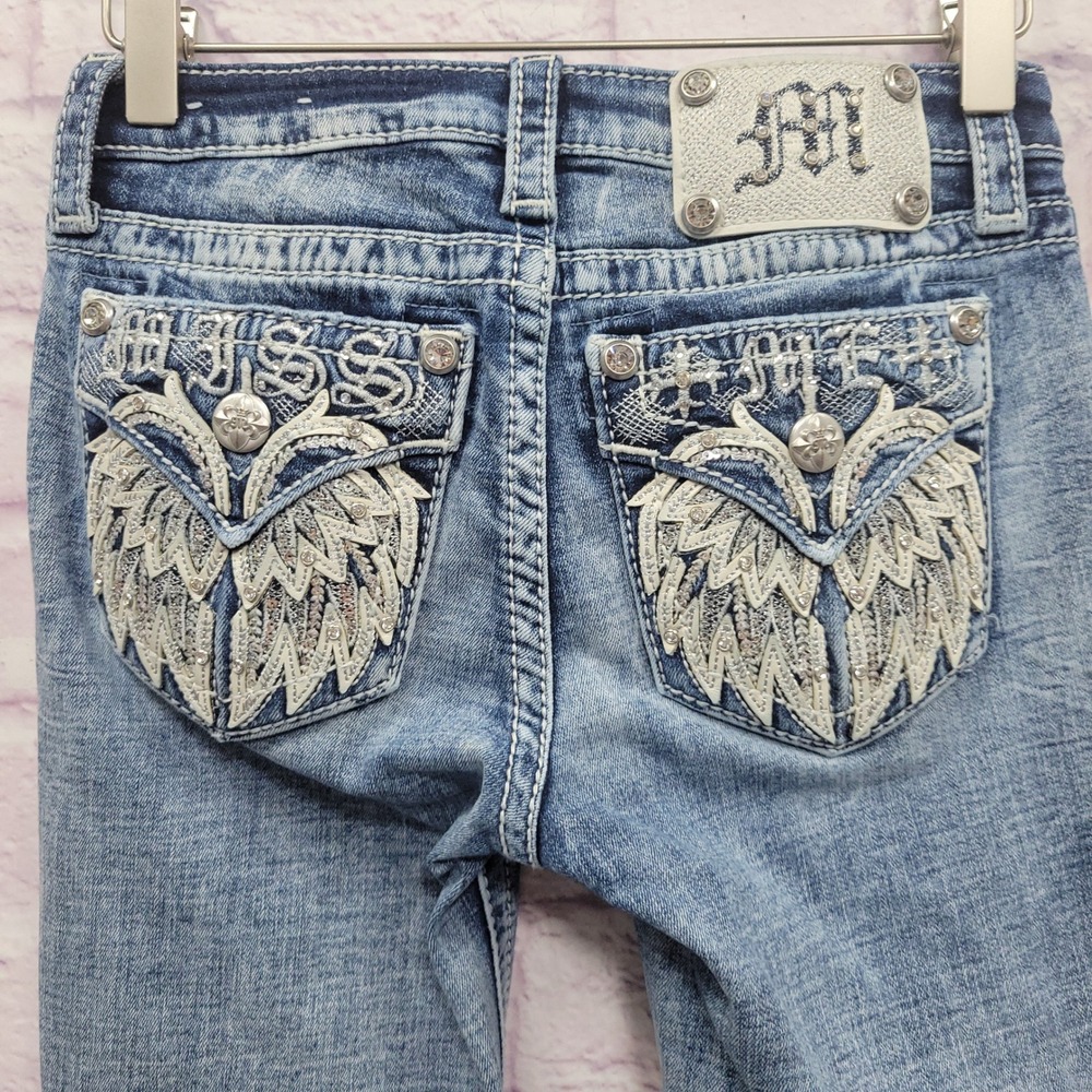 Miss Me Low Rise Bootcut Jeans Womens Sz 23 Fits 26 Embellished Sequins Y2K - Picture 4 of 10